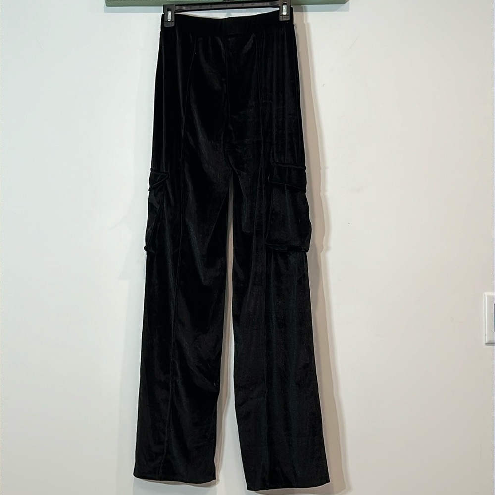 K TOO Velvet Wide Leg Casual Cargo Pants Black Solid Size Small Women’s NWOT NEW